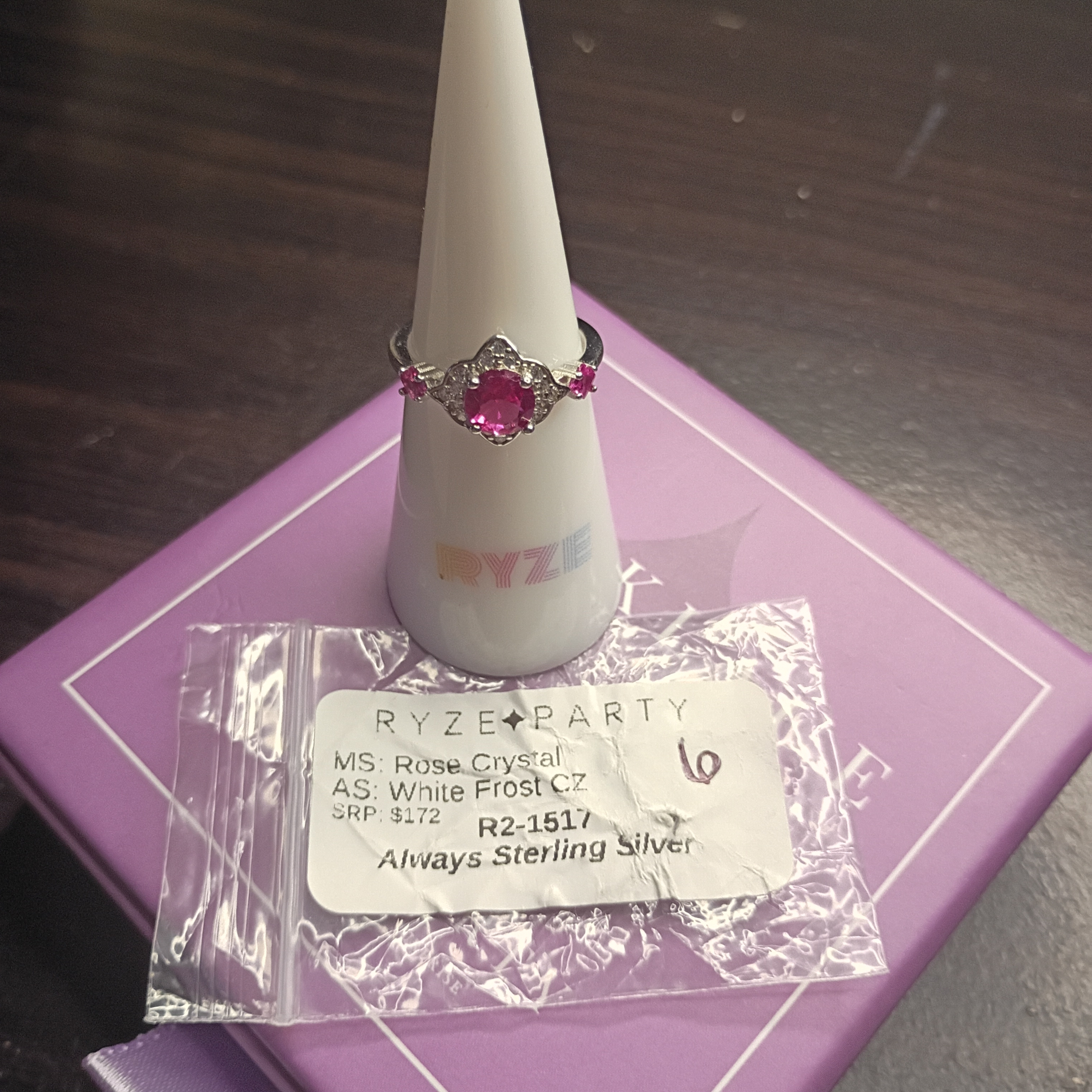 Pink Crystal Sterling Silver Ring 28$